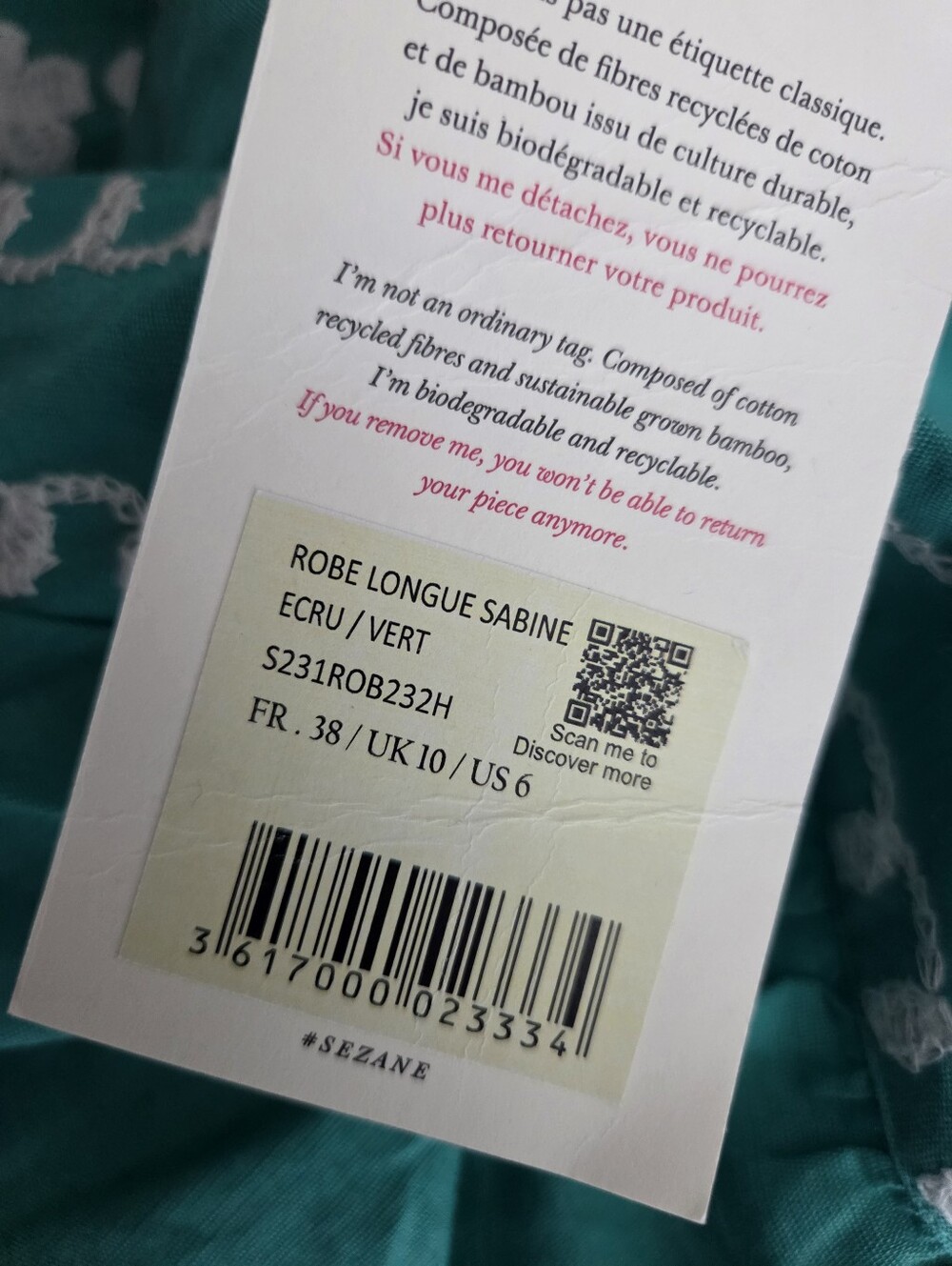 Sezane Sabine Dress in Ecru/Green size 38 NWT - Picture 11 of 11